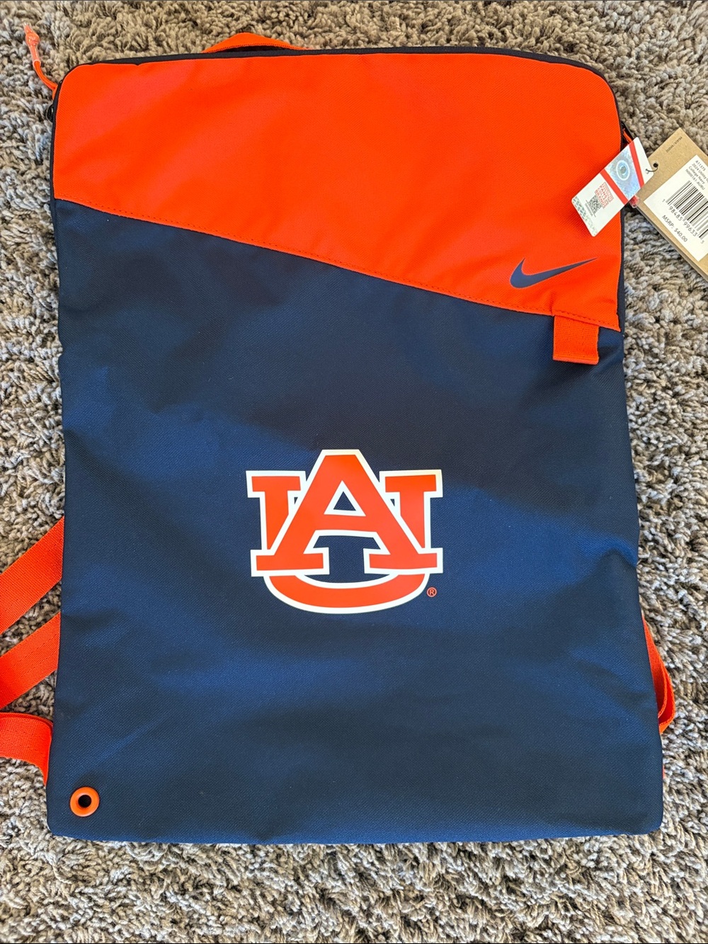 Nike Navy and Orange Auburn University Logo Drawstring Backpack
